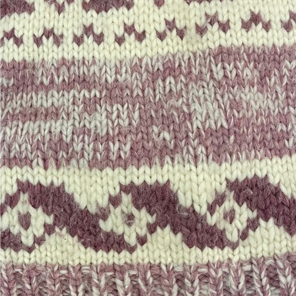 Vintage Cowichan Burgundy Cream Cowl Neck 1/4 Zip Handmade Sweater Kangaroo Pckt - Picture 11 of 12